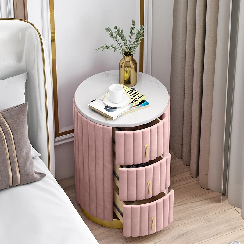 Table de chevet rond avec 3 tiroirs