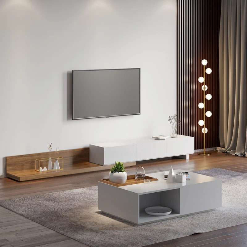 Kayla Meuble TV Moderne en Bois Blanc et Noyer