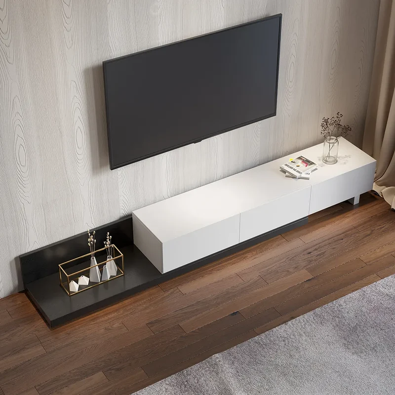 Kayla Meuble TV Moderne en Bois Blanc et Noir