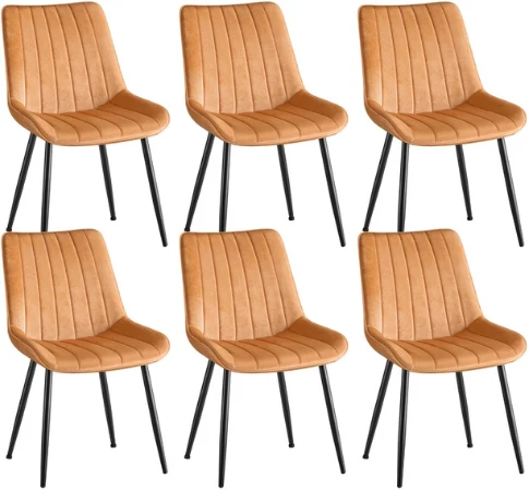 Lot de 6 chaises de salle à manger ergonomiques 57 x 48 x 80 cm confort optimal ambiance cosy en acier marron caramel 12_0012990