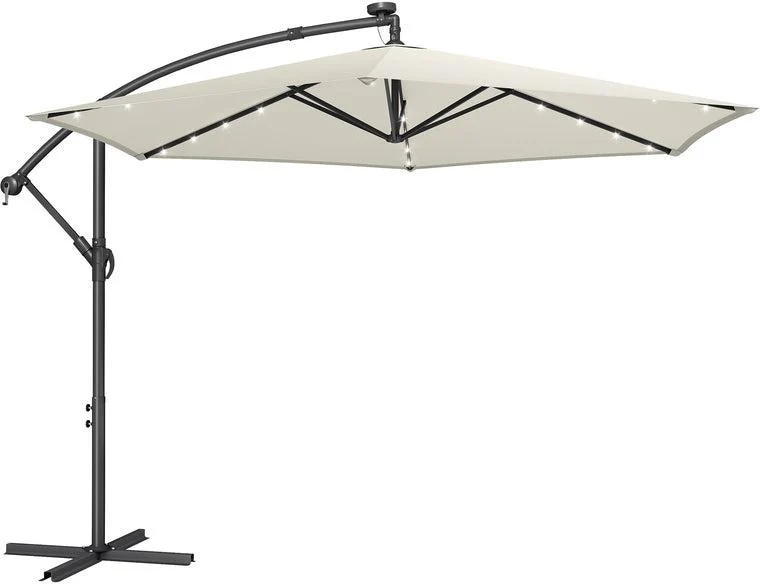 Parasol déporté jardin terrasse plage protection solaire 350 cm en polyester beige 12_0012413