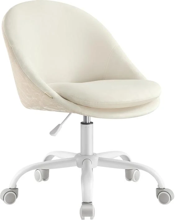 Chaise de bureau réglable confort ergonomique 60 x 60 x 90 cm design moderne salle de réunion en velours blanc crème 12_0010305