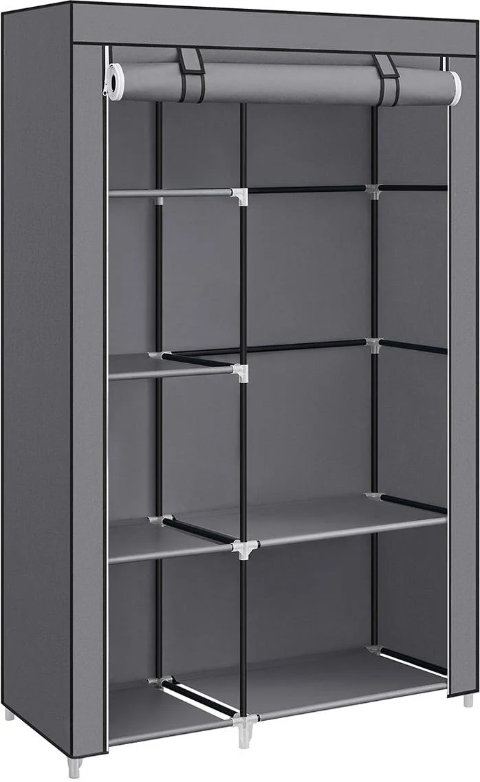 Armoire à vêtements penderie 45 x 105 x 168 cm avec 6 niveaux et 2 tringles design épuré chambre en tissu gris 12_0010294