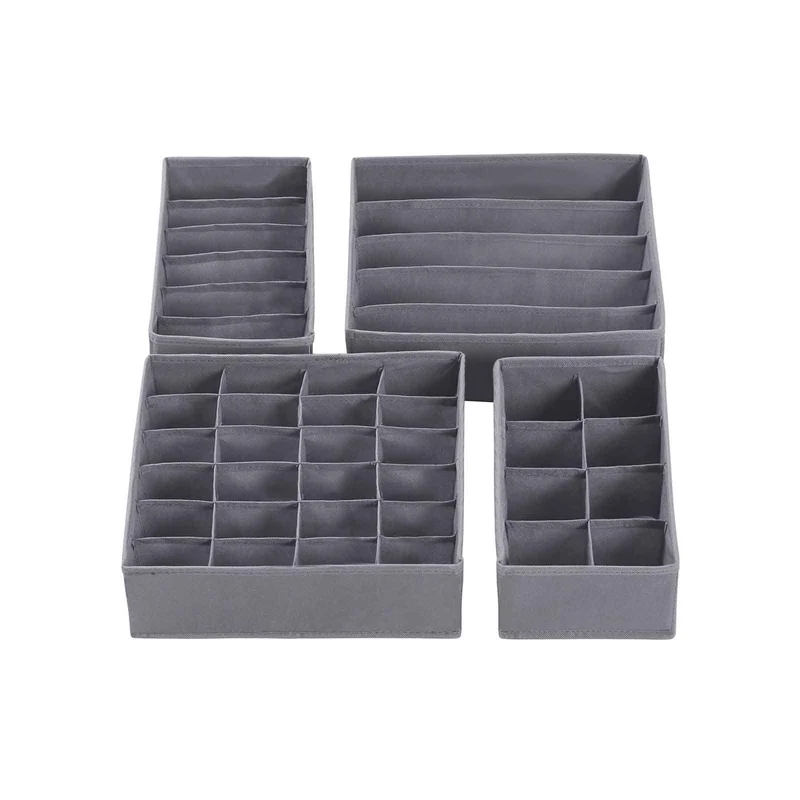 Lot de 4 organisateurs de tiroir pliables 33 x 30 x 10 cm pour sous-vêtements et accessoires en tissu gris 12_0008761