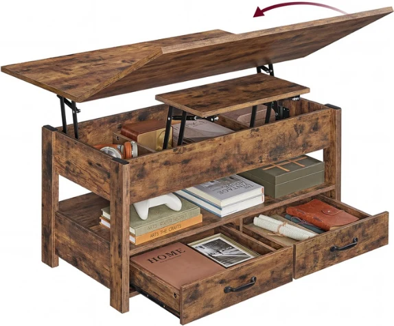 Table basse relevable avec rangement fonctionnelle 50 x 100 x 49,1 cm ambiance cosy en panneau aggloméré marron 12_0012341