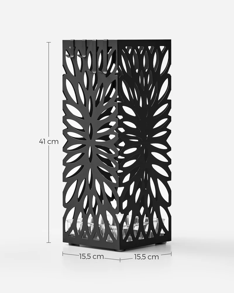 Porte-parapluies carré avec réceptacle amovible 15,5 x 15,5 x 41 cm en acier noir 12_0011805