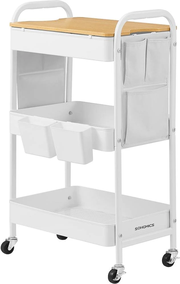 Chariot de rangement multi-usage 30,6 x 44,3 x 74,2 cm 3 niveaux 10 kg par étage design moderne en acier blanc 12_0011490
