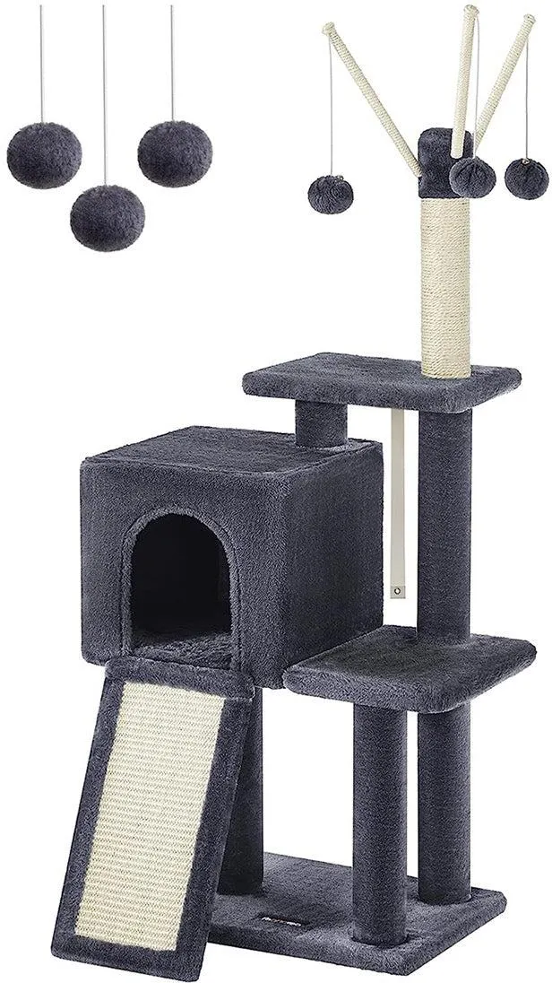 Arbre à chat tour de jeux 42 x 32 x 118 cm design moderne pour 2 chats en aggloméré gris foncé 12_0010642