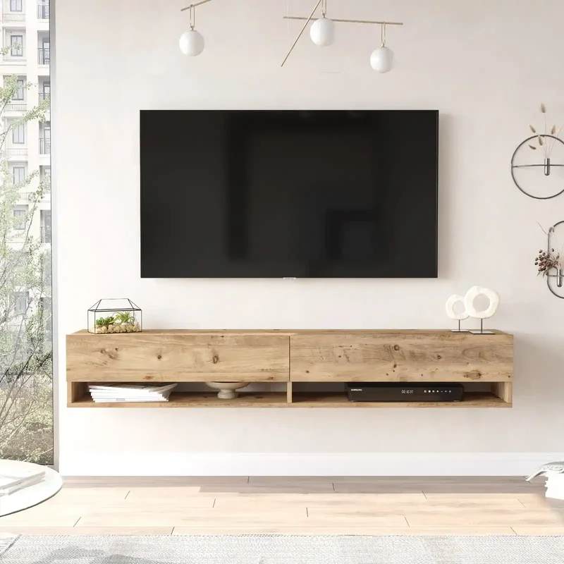 Meuble TV Suspendu Fable - Bois Clair - Design Moderne et Minimaliste