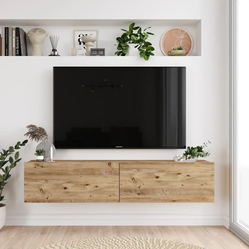 Meuble TV Suspendu Oasis - Bois Clair - Design Moderne et Élégant