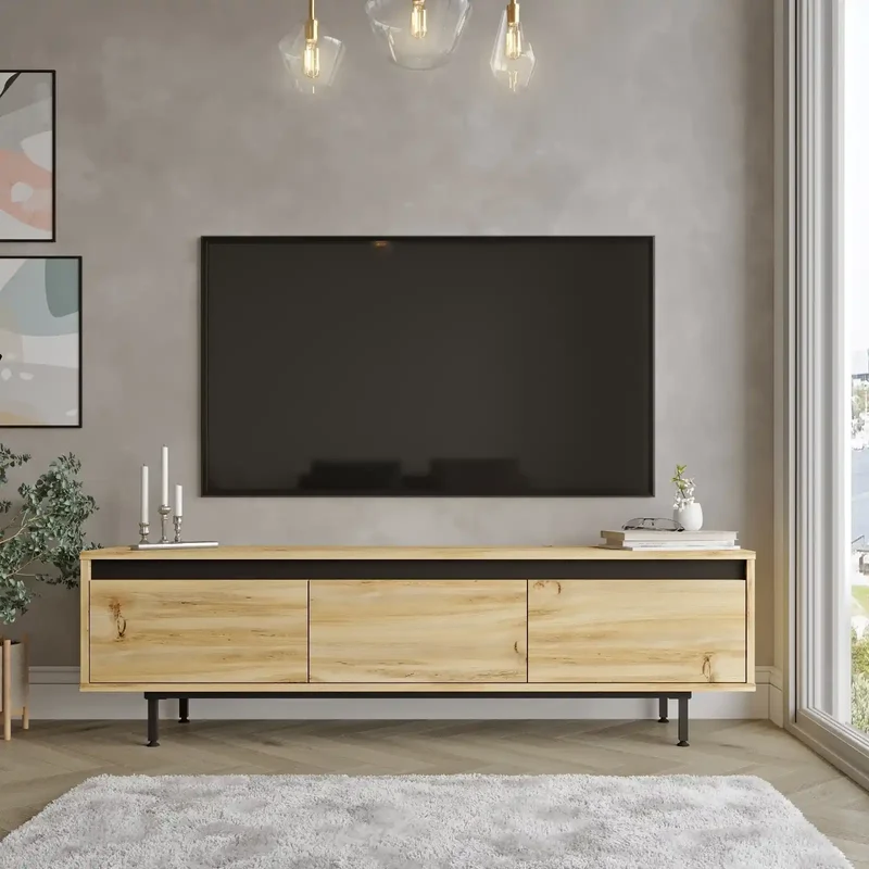 Meuble TV Mirage 160 cm - Bois Clair et Noir