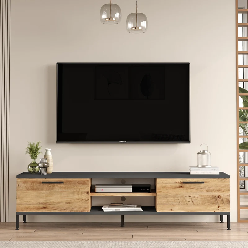 Meuble TV Nova 160 cm - Chêne et Acier Noir