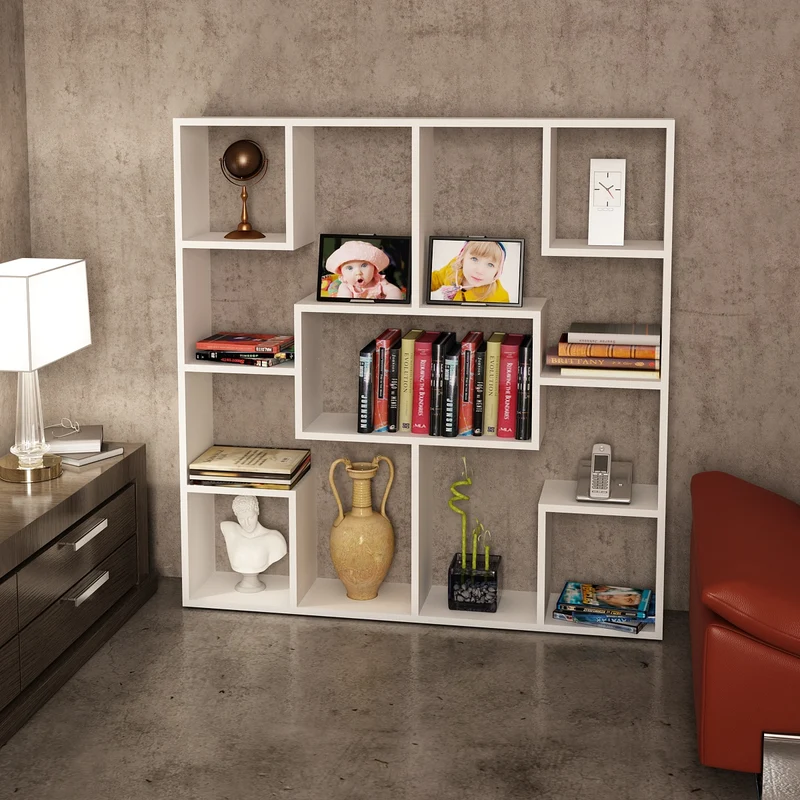 Bibliothèque blanche design asymétrique BiblioDesignBlanche – rangement moderne