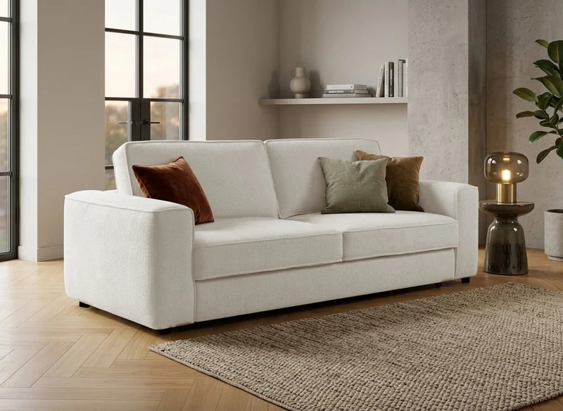 Canapé convertible 3 places en velours chiné beige DENITSA