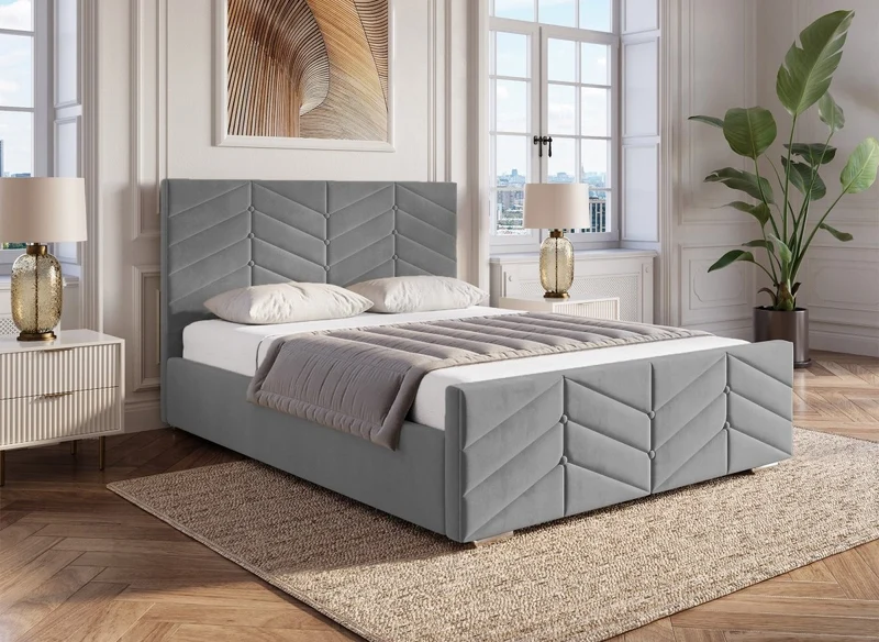 Lit avec sommier relevable et coffre en velours gris 180x200 cm PALMA