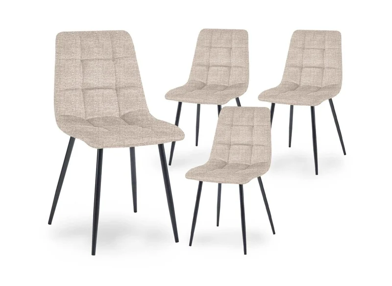 Lot de 4 chaises en tissu beige capitonné JEREMI