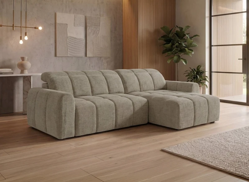 Canapé d'angle relax électrique en velours chiné taupe DANIA -Angle droit