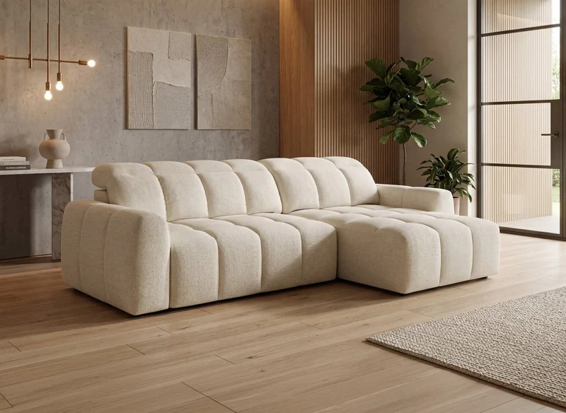 Canapé d'angle relax électrique en velours chiné beige DANIA -Angle droit