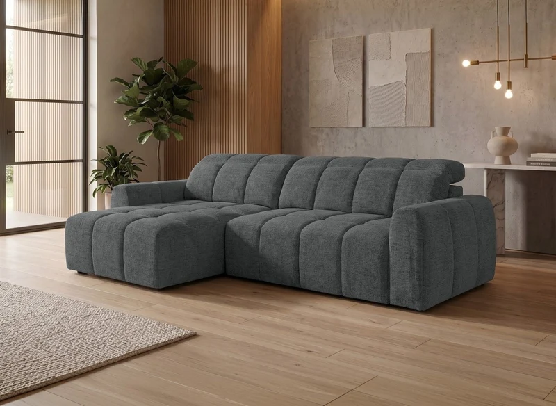 Canapé d'angle relax électrique en velours chiné gris DANIA -Angle gauche