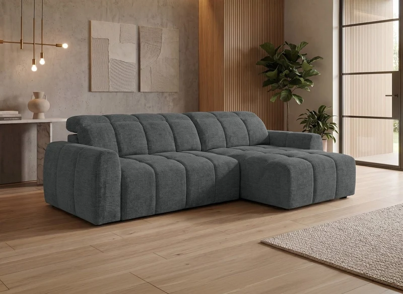 Canapé d'angle relax électrique en velours chiné gris DANIA -Angle droit