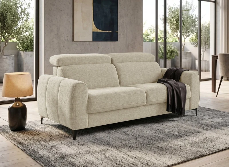 Canapé convertible express 3 places en velours texturé beige CALEB