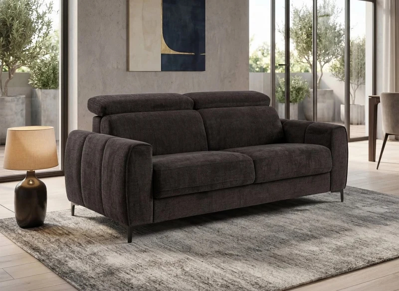Canapé convertible express 3 places en velours texturé marron CALEB