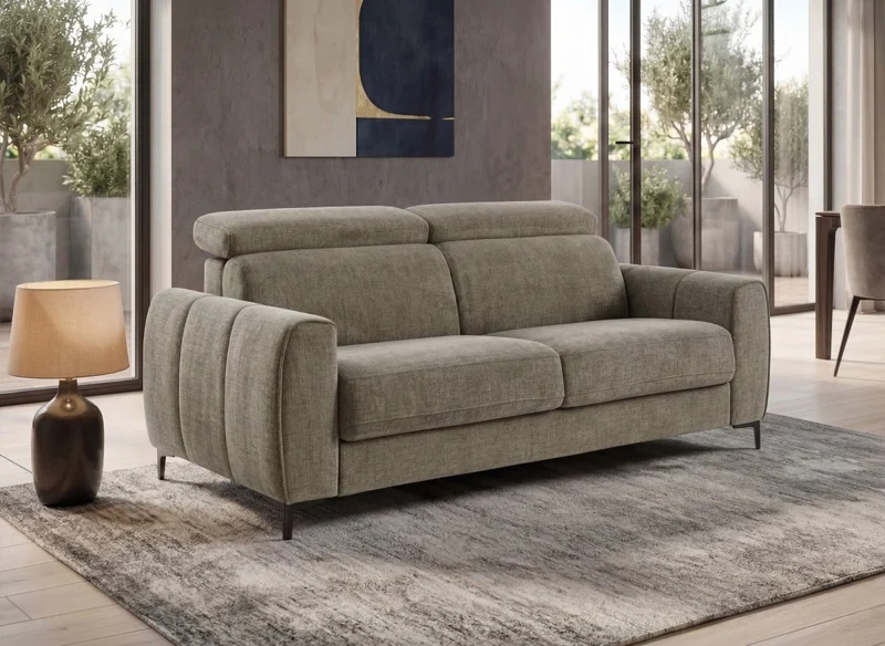 Canapé convertible express 3 places en velours texturé taupe CALEB