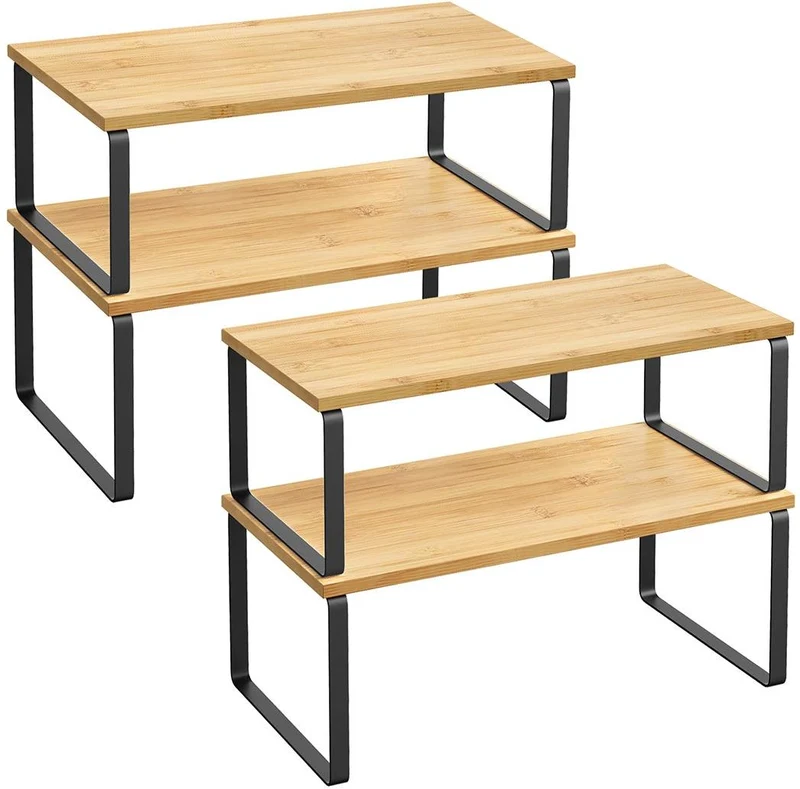 Lot de 4 étagères empilables rangement cuisine 19,5 x 39,7 x 15,5 cm en bois d'ingénierie noir 12_0010149