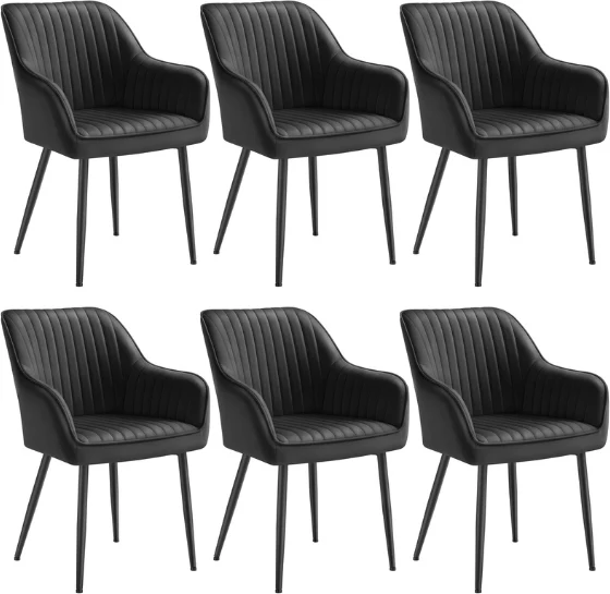 Chaise de salle à manger rembourrée avec accoudoirs 60 x 62,5 x 85 cm assise confortable style contemporain en velours noir 12_0009562