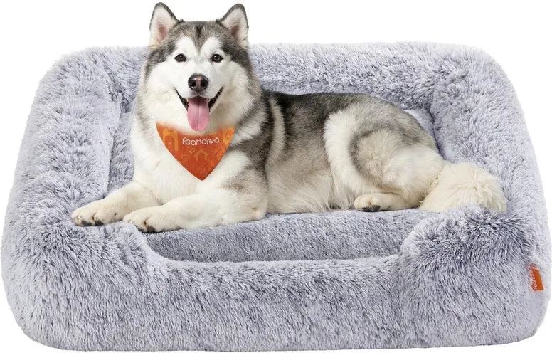 Panier pour chien ergonomique avec bords surélevés 120 x 85 x 23 cm en peluche gris foncé 12_0012416