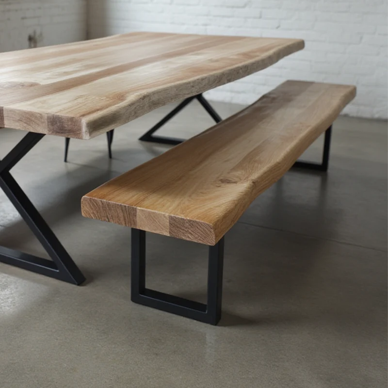 Banc acacia 2" bord naturel blanchi base U