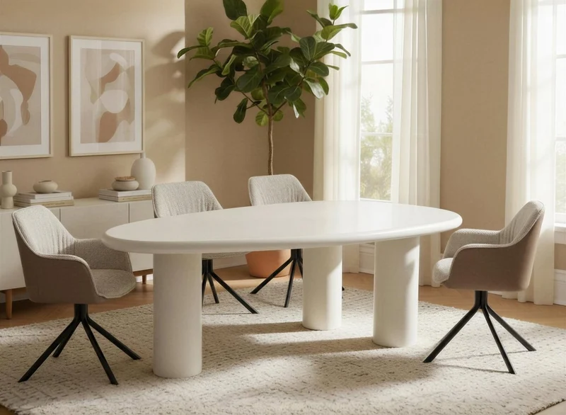 Table à manger asymétrique blanc 8 personnes 200cm AVELINE