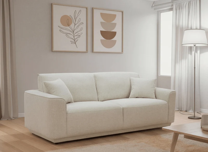 Canapé 3 places en velours chiné beige CARLOTA