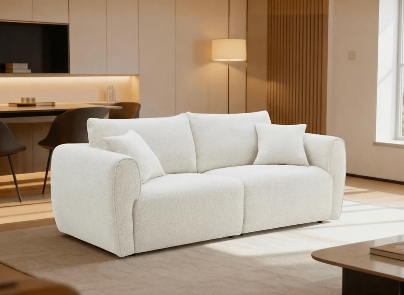Canapé 3 places en velours texturé beige NALYA
