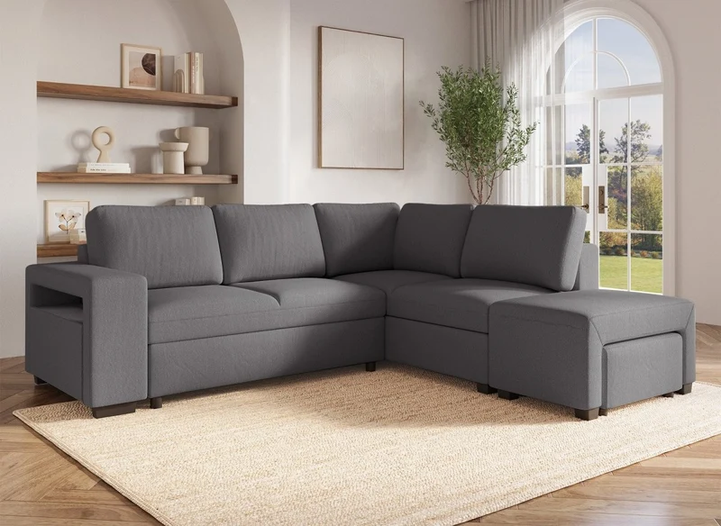Canapé d'angle convertible en tissu gris foncé ALBAN - Angle droit