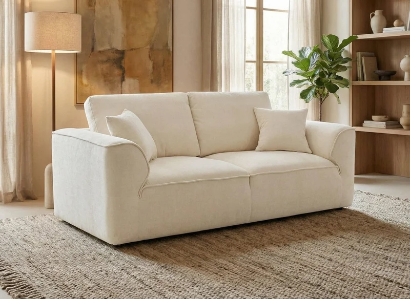 Canapé droit 3 places en velours chiné beige ABELIA