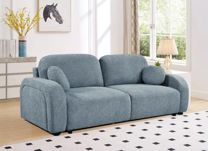 Canapé convertible 3 places en tissu texturé bleu MAYORA