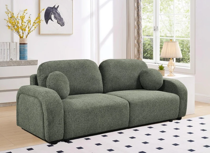 Canapé convertible 3 places en tissu texturé vert MAYORA