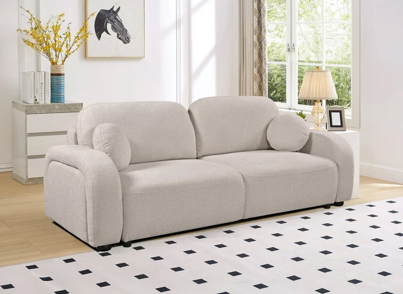 Canapé convertible 3 places en tissu texturé beige MAYORA