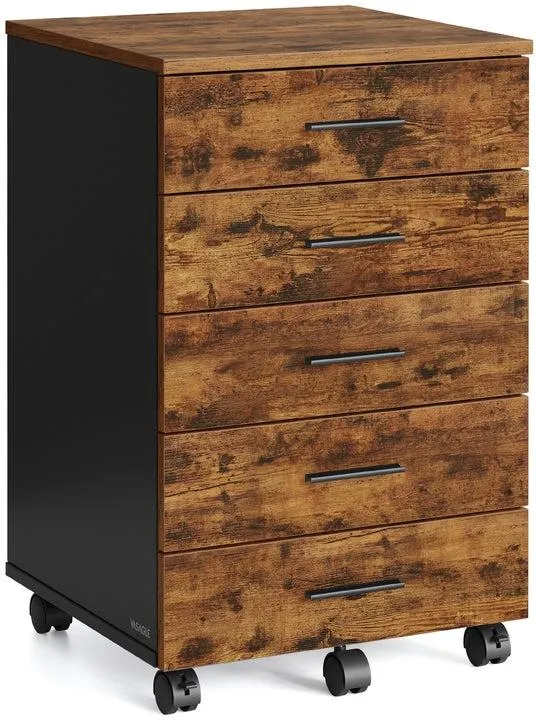 Caisson de bureau à roulettes rangement 40 x 42 x 65,7 cm pratique et élégant style rustique en aggloméré marron 12_0012109