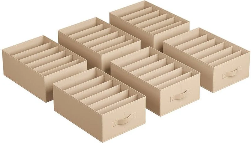 Lot de 6 organisateurs à 6 compartiments 42 x 30 x 17 cm pratique rangement salle de bain bureau en tissu beige sable 12_0012087