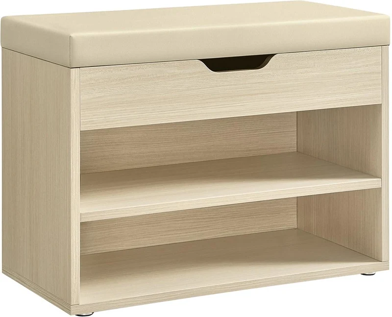 Banc à chaussures avec assise rembourrée 30 x 60 x 44 cm pour entrée chambre salon style contemporain en aggloméré beige naturel 12_0011733