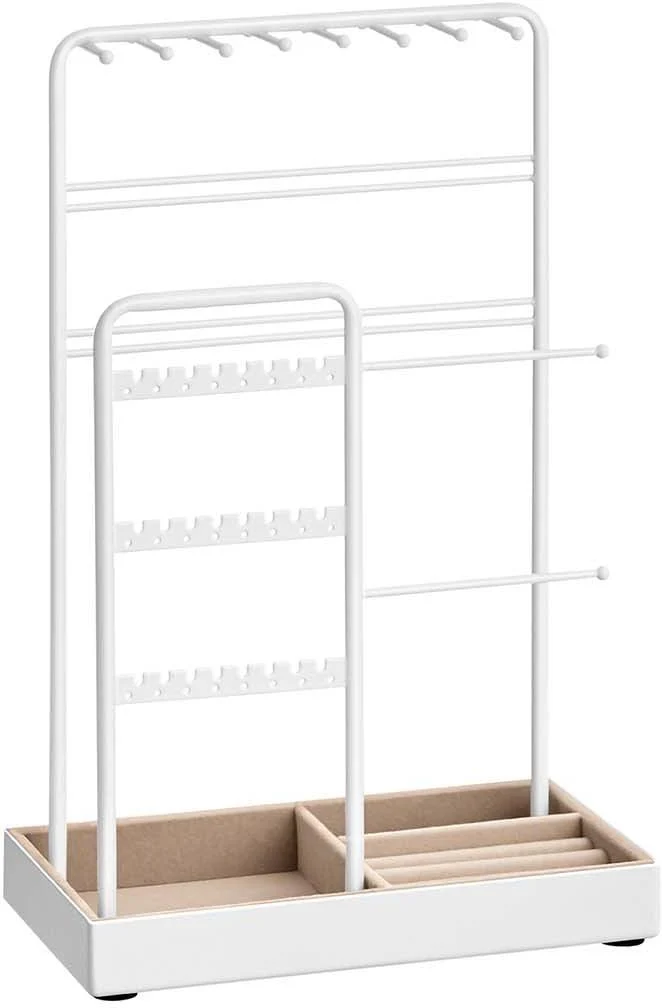 Porte-bijoux organisateur pour colliers bracelets boucles d'oreilles 11,5 x 19,6 x 30,8 cm en métal blanc 12_0010268