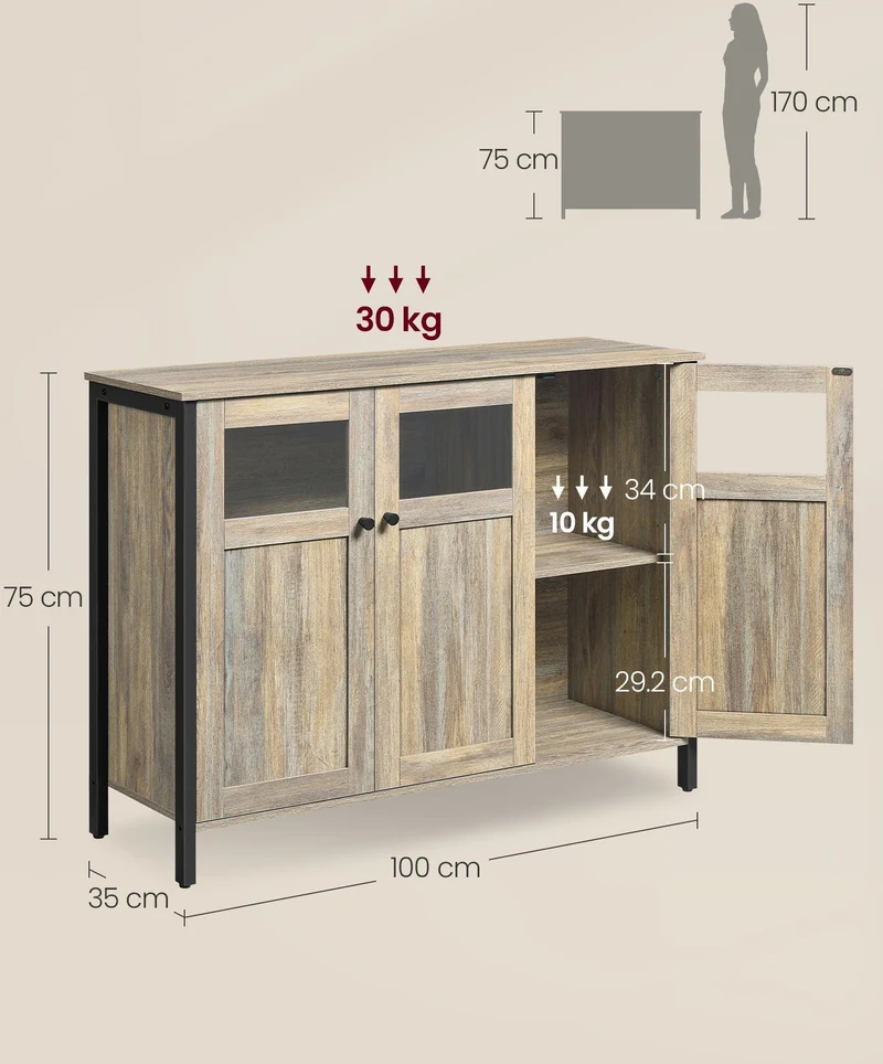 Buffet de rangement avec placard 100 x 35 x 75 cm style industriel ambiance cosy en panneau MDF noir 12_0009940
