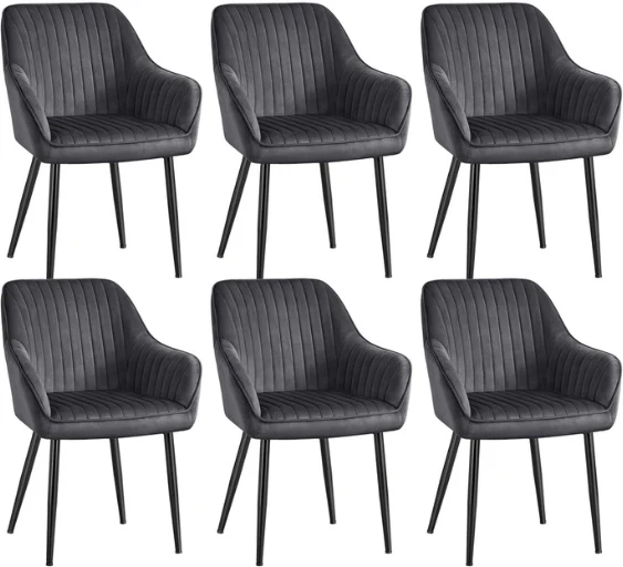 Lot de 6 chaises de salle à manger rembourrée avec accoudoirs 60 x 62,5 x 85 cm confort ergonomique design moderne en velours gris 12_0009321