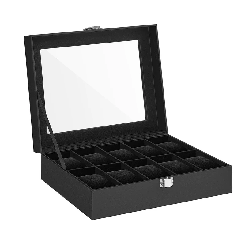 Boîte à montres avec coussins amovibles polyvalente 20,2 x 25,5 x 7,8 cm en MDF noir 12_0008388