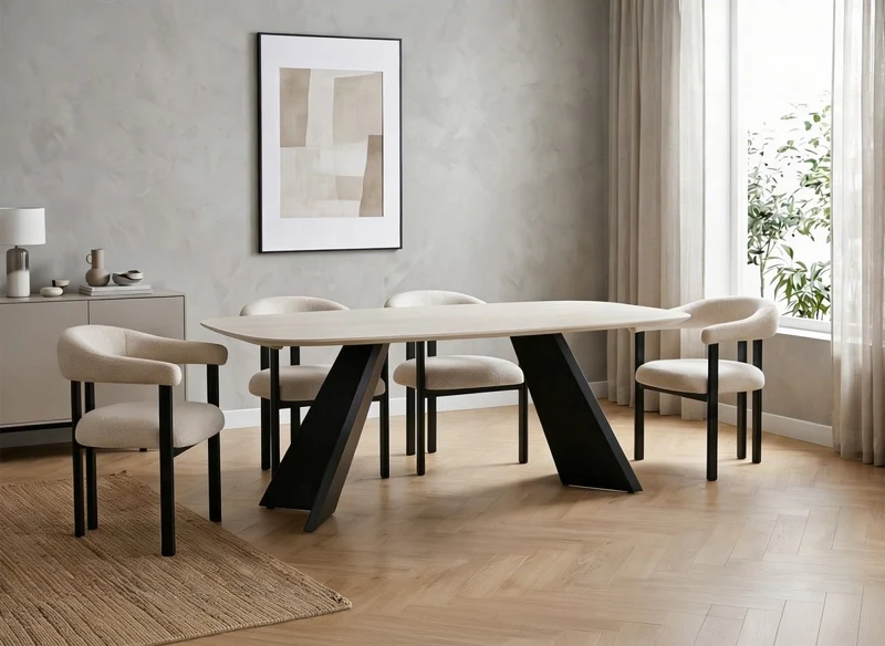 Table à manger en céramique blanc pieds noir 8 personnes 200cm ZELLY