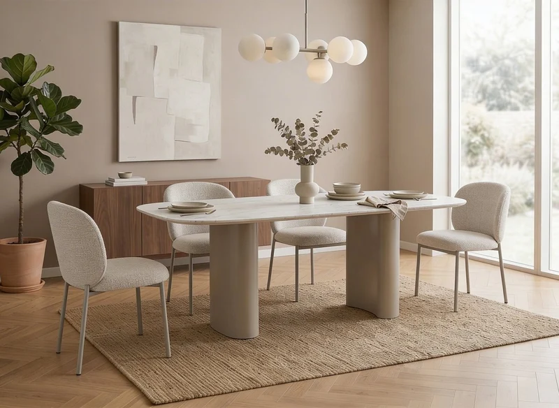 Table à manger en céramique beige pieds en métal gris 10 personnes 220cm AZIEL