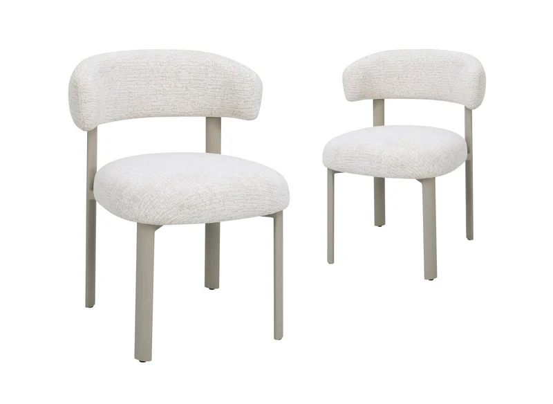 Lot de 2 chaises en velours tissé écru pieds en métal gris LOUISA