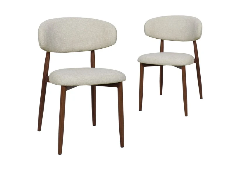 Lot de 2 chaises en tweed écru pieds en métal marron FLAVIA